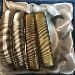 Vtg. 80s Gas Pipe Bracelets Gold/Silver Tone Expansion Stretch Bangles